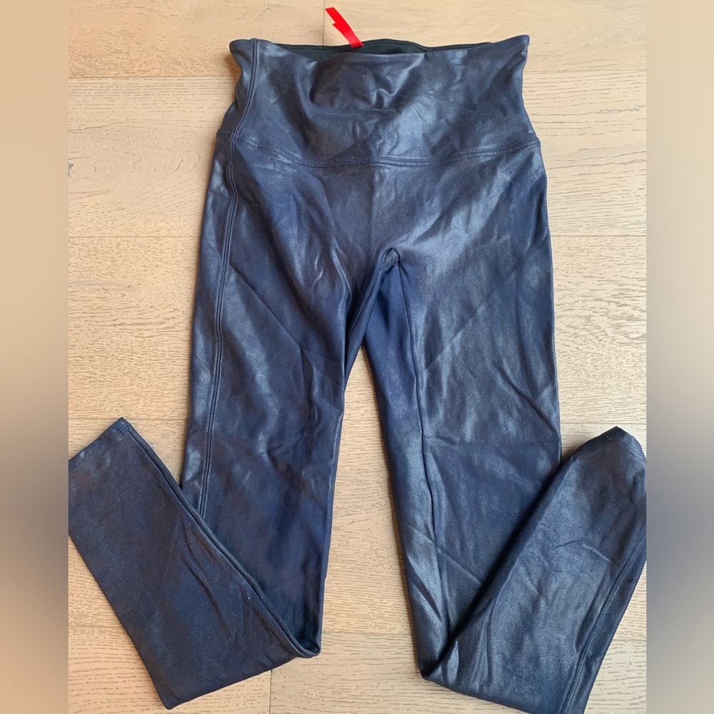 Spanx faux leather navy leggings